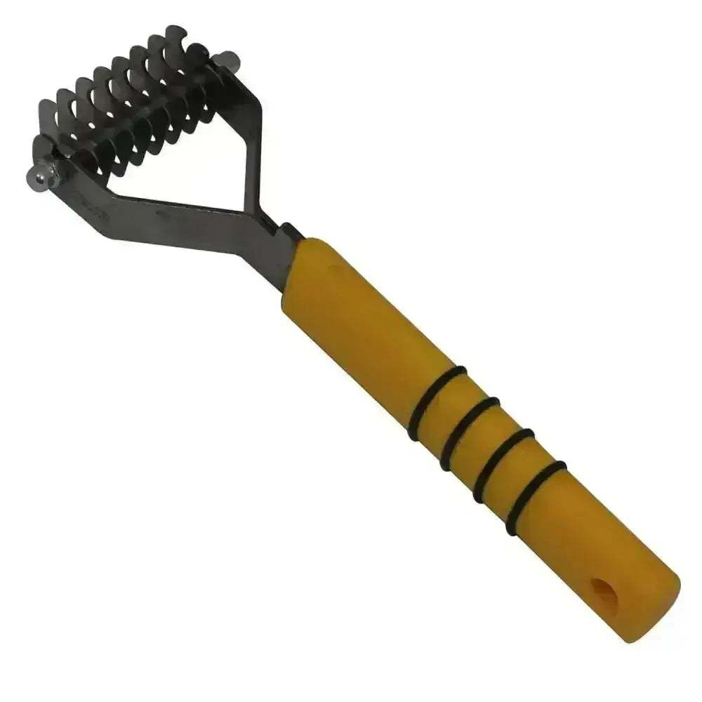 Smart tails yellow handle humane pet grooming rake with black metal teeth rubber grip bands for mane and tail thinning