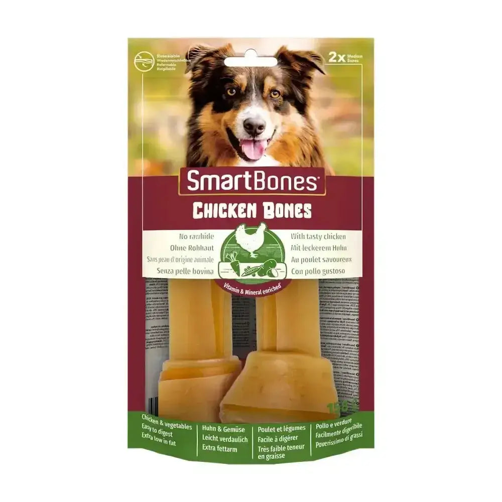 Smartbones chicken bones pack of two pale yellow healthy alternative chew with outer layer made from tasty vegetables