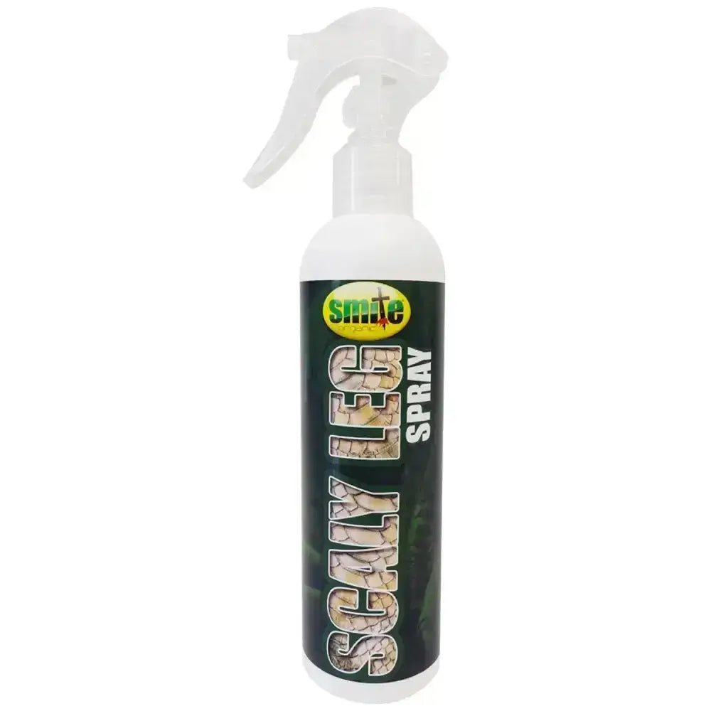 White plastic spray bottle with black smite organic scaly leg rtu spray label for scaly leg mite treatment