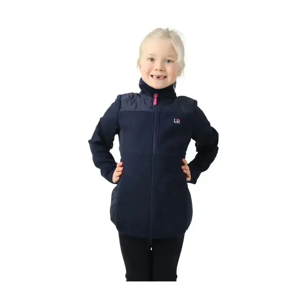 Navy blue insulated fleece sophia jacket with pink zipper and subtle lr logo perfect for a child’s wardrobe outdoor coats
