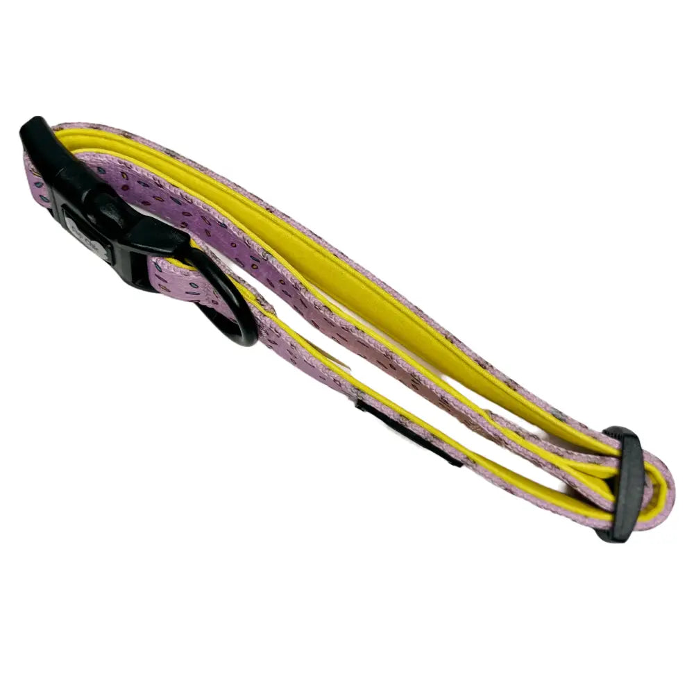 Pink and yellow days collar pink with black plastic buckle and subtle dark dot pattern for dogs