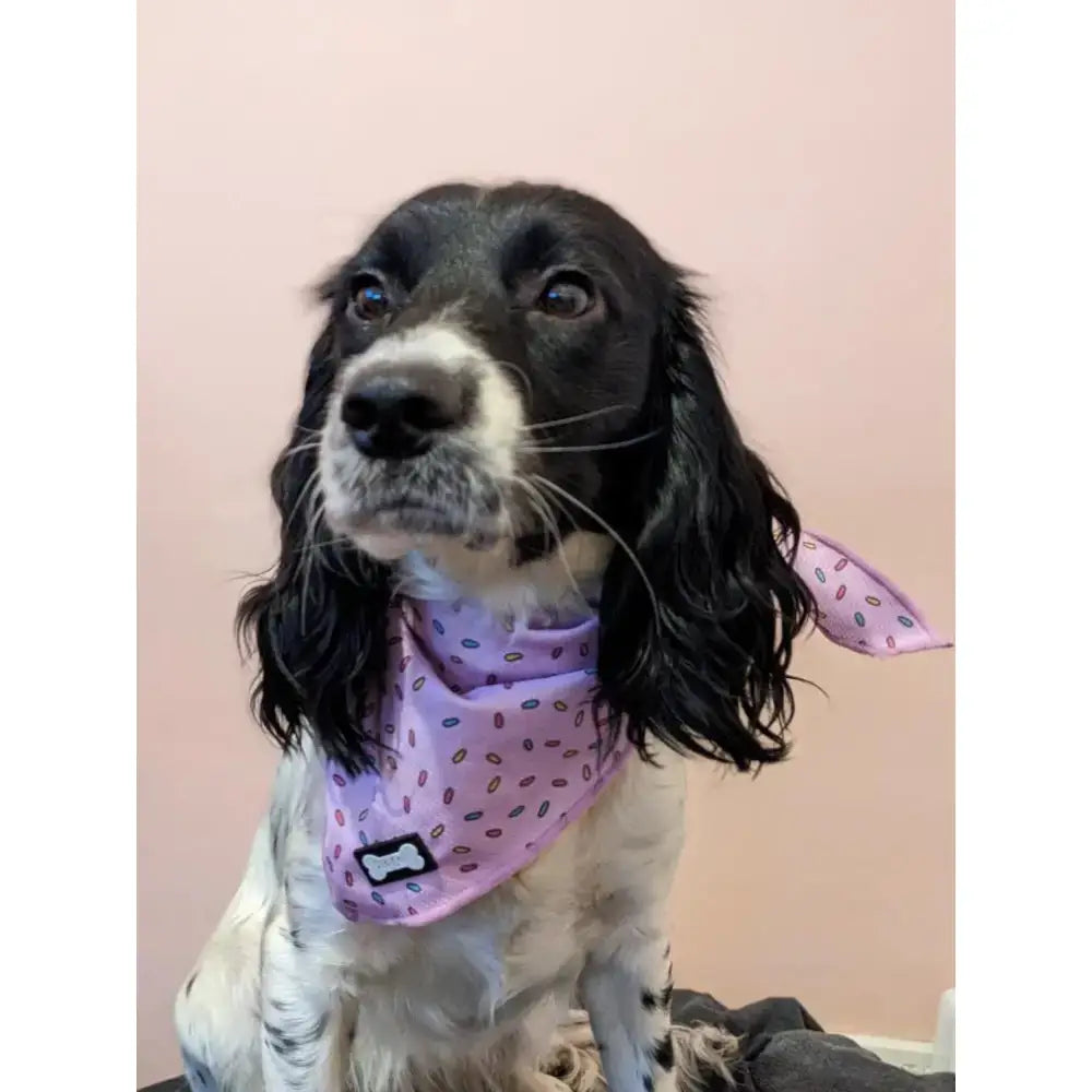 Pink days cooling bandana with cooling fabric features dark brown bone pattern and black bone logo on lower left corner