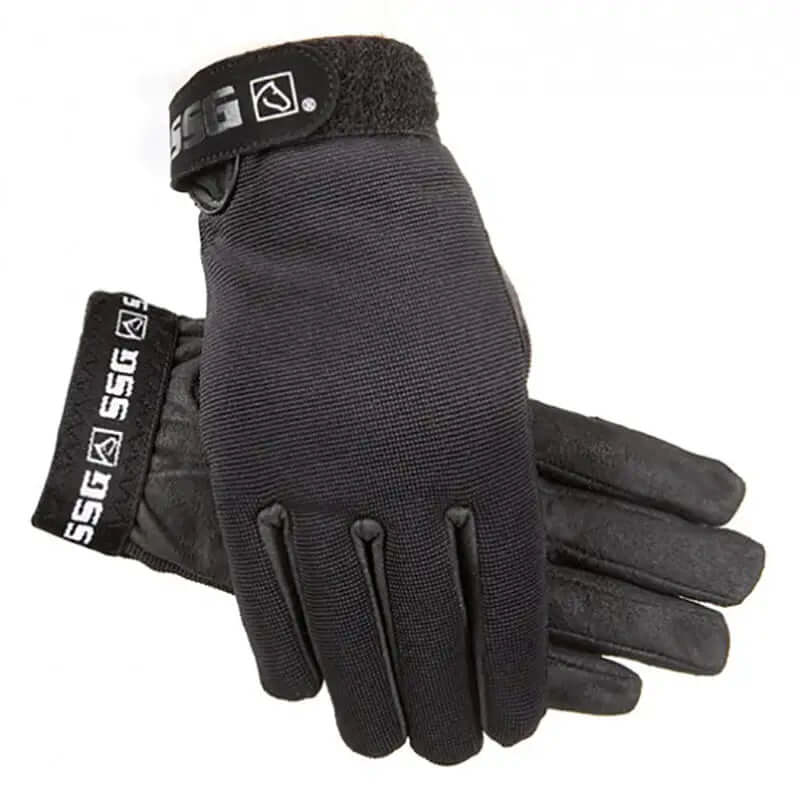 Black ssg all weather winter lined riding gloves style 9000 showing back with reinforced fabric and textured grip