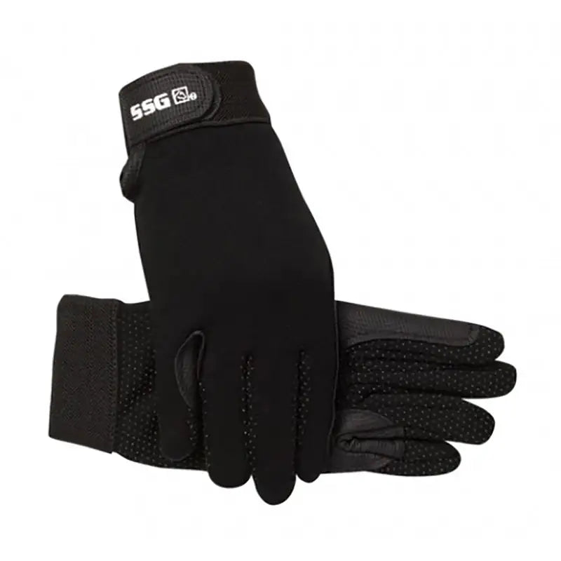 Black ssg winter gripper riding gloves with textured finger grip and snug wrist strap for cold weather use