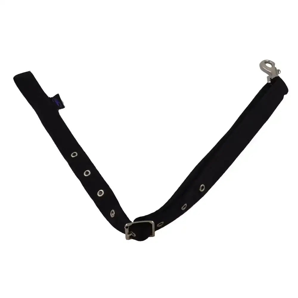 Black fabric standing martingale pet harness with silver metal buckle and d-ring for equestrian horses use