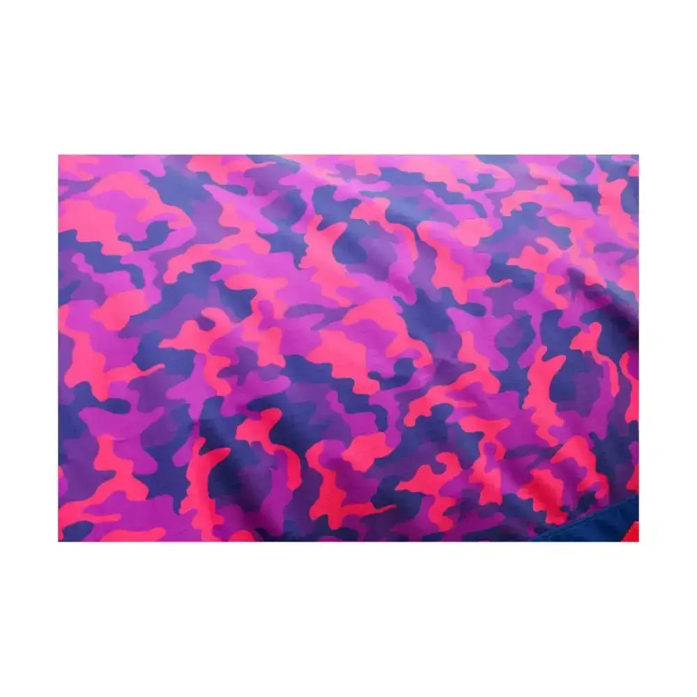 Vibrant pink and purple camouflage stormx original dynaforce 100g turnout rug in raspberry and navy colors