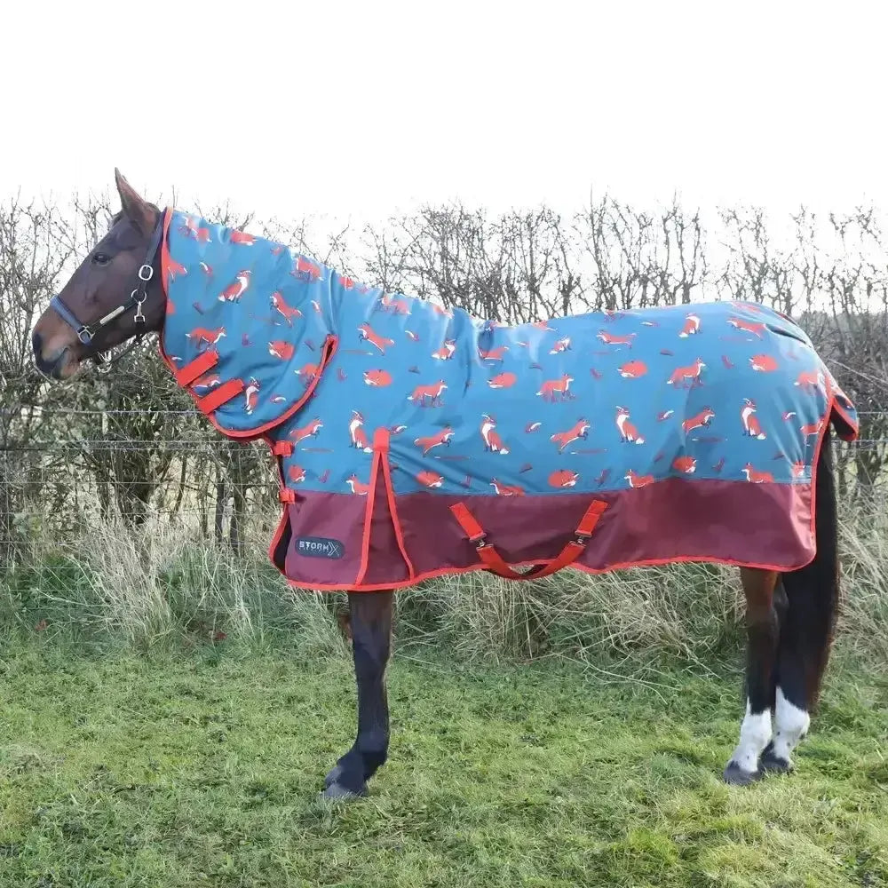 StormX Original Frivolous Fox 200 Combi Turnout Rug Green/Red/Pumpkin 4'6" Turnout Rugs