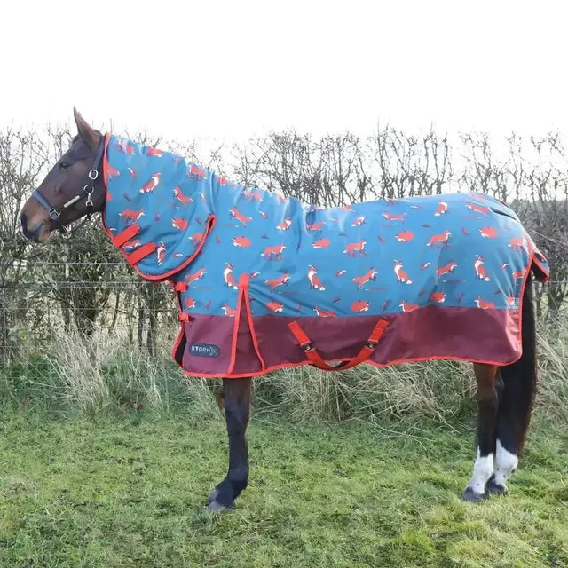 StormX Original Frivolous Fox 200 Combi Turnout Rug Green/Red/Pumpkin 4'6" Turnout Rugs