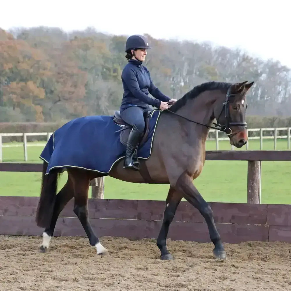 Navy blue stormx original waterproof horse blanket with white trim perfect waterproof exercise sheet for fair-weather riders