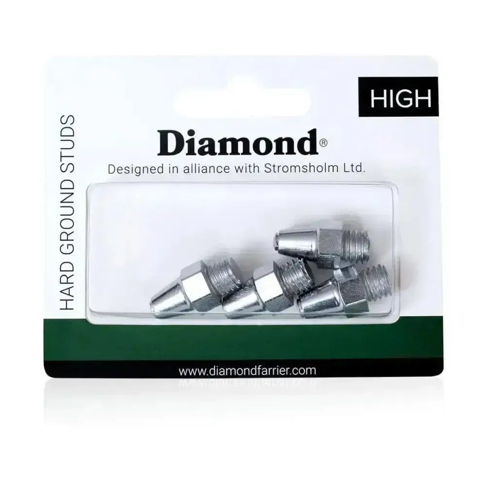 Silver stromsholm diamond hard ground high studs in clear plastic package with white and green branding