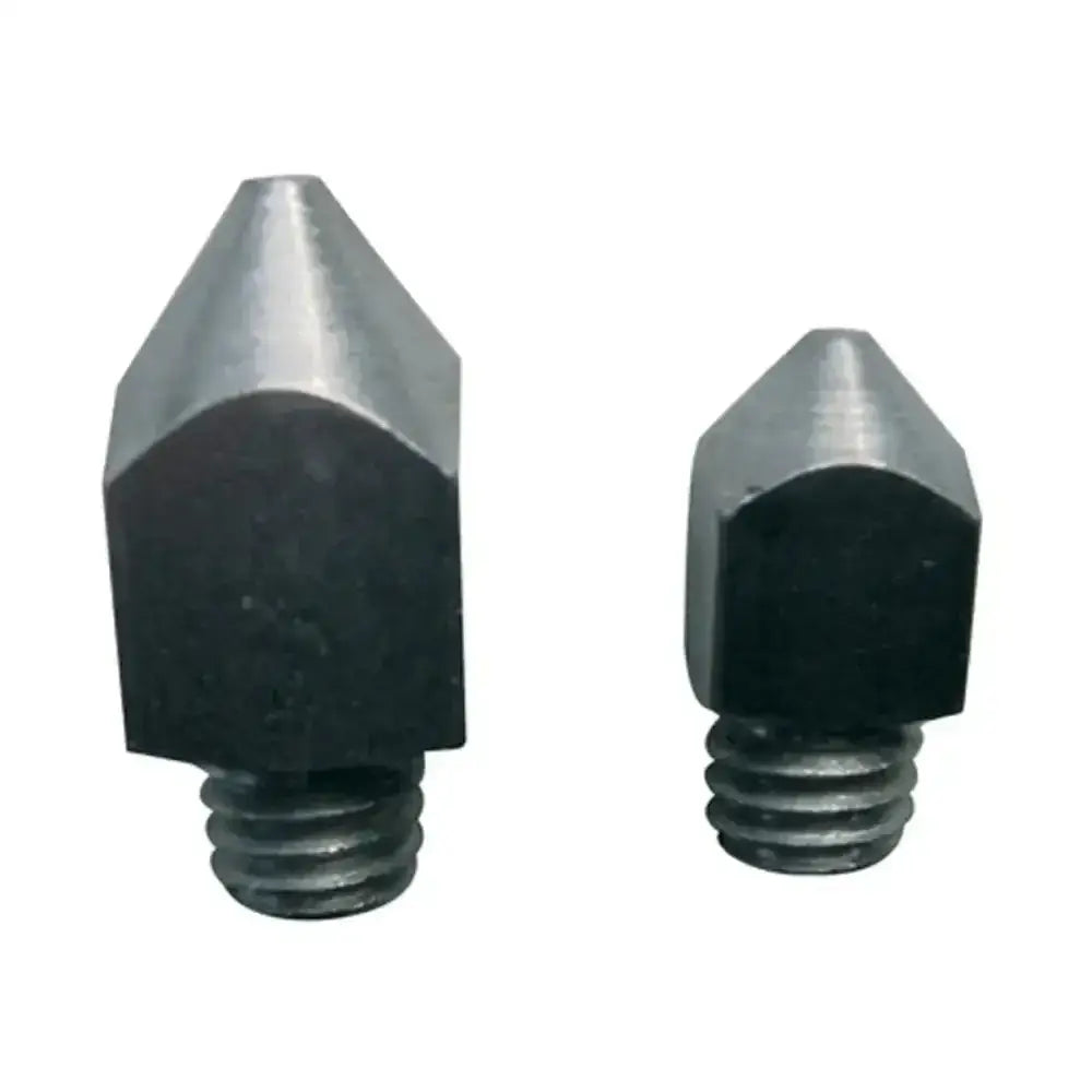 Two metallic stromsholm screw studs rounded jumping with threaded stems and a hexagonal base for easy mounting