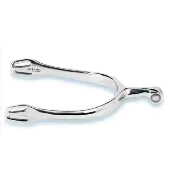 Silver stubben dynamic dressage spurs with polished metallic finish and two prongs for elegant design dressage use
