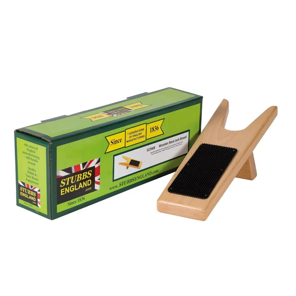 Light-colored wooden stubbs boot jack wooden boxed s22wb with black rubber footpad for easy boot removal