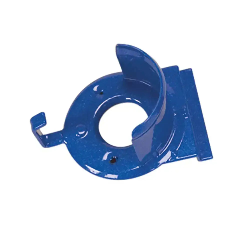 Blue painted metal stubbs bridle rack slat-wall pipe holder with circular base and curved clamp modern slat-wall bracket