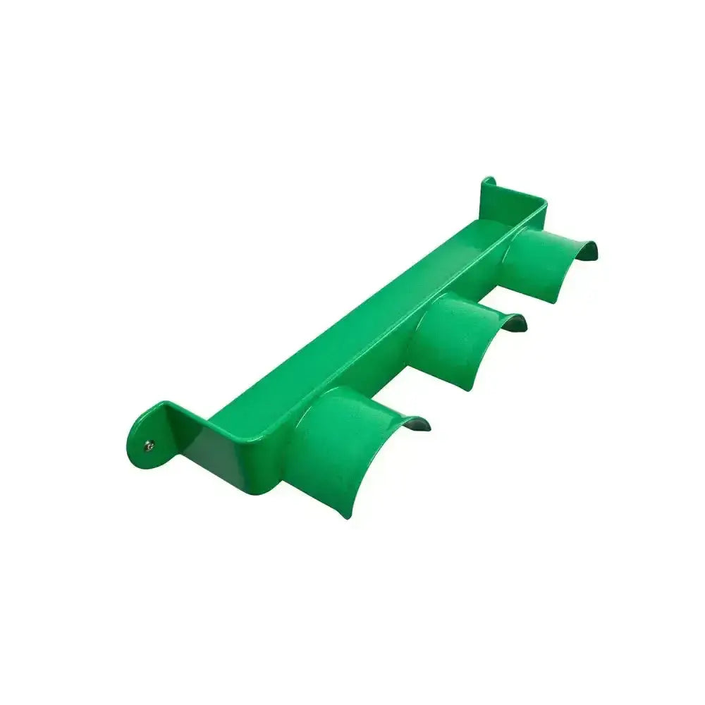 Green plastic stubbs bridle shelfie s5520 livestock feeder with three curved feeding slots and strong steel shelfie frame