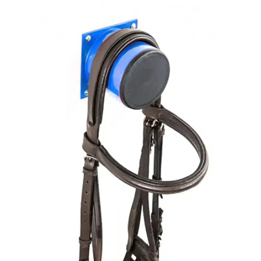 Brown leather horse headstall stubbs bridle stub s2075 on blue wall bracket from europe’s leading bloodstock auctioneers
