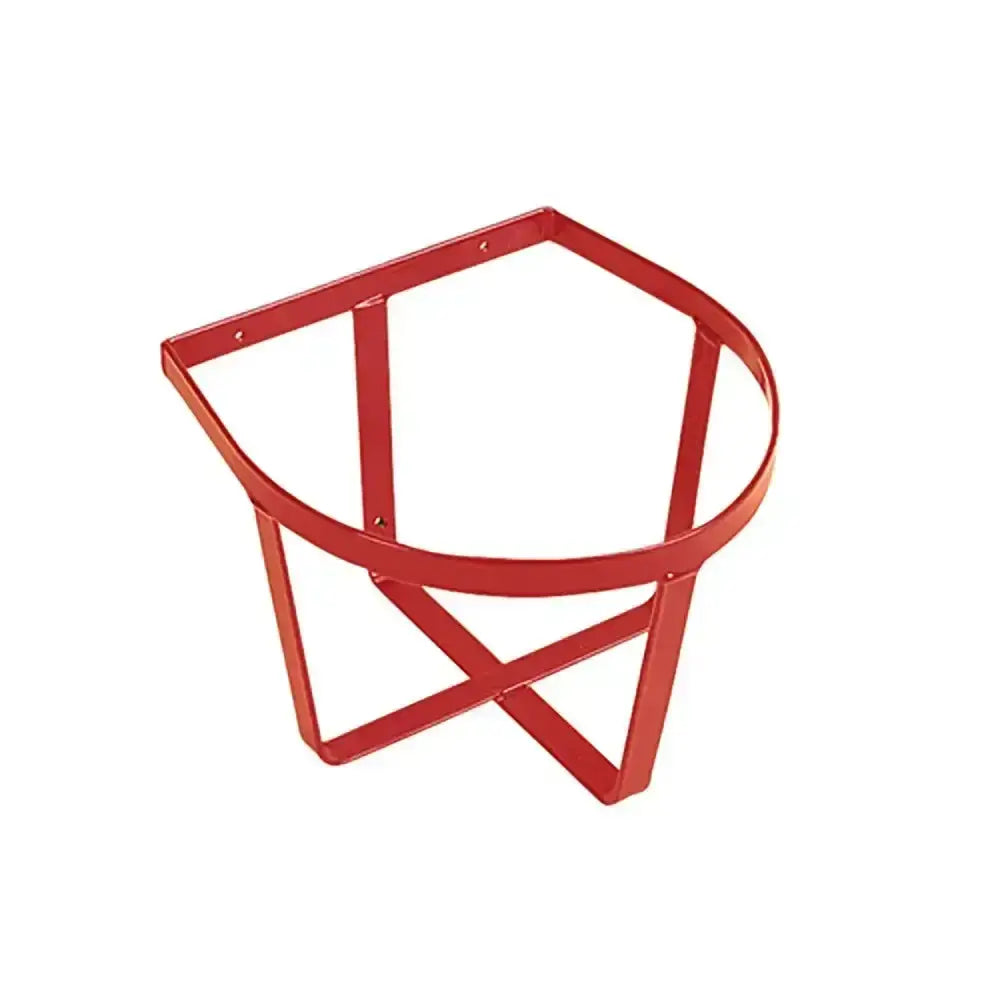 Red metal stubbs bucket holder with light duty steel x-shaped support legs and lightweight curved rim stand