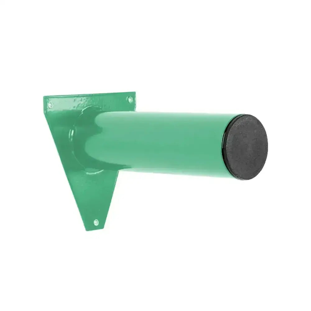 Green metal wall-mounted stubbs display pole long s208 with black end cap for striking shop display of bridles