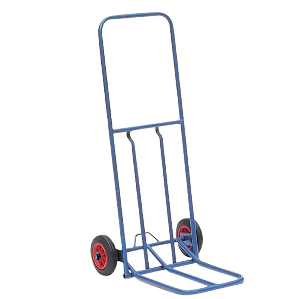 Blue metal stubbs folding sack truck s2299 with red-accented wheels ideal for easy heavy lifting