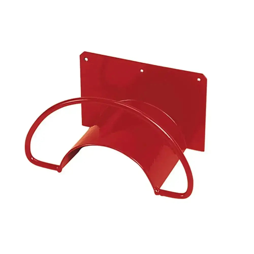 Red metal stubbs hose tidy s140 with a curved u-shaped design for stable yard hose storage and organization