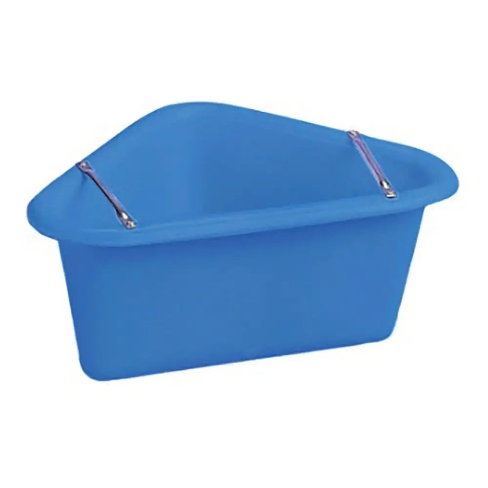 Blue plastic corner manger with two silver metal handles from stubbs plastic corner and tubular support frame design