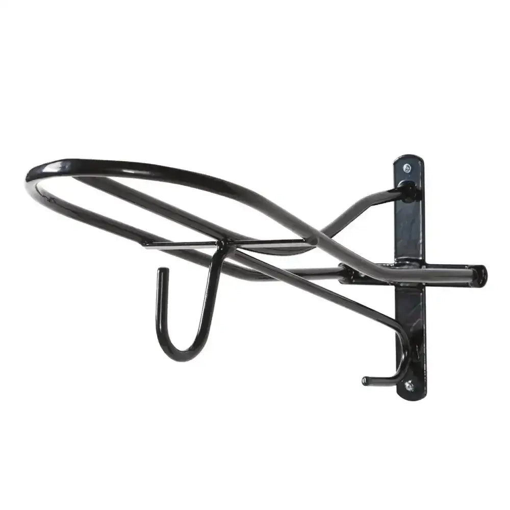 Black metal wall-mounted horse halter rack with curved hook and sturdy bracket stubbs saddle hook s174