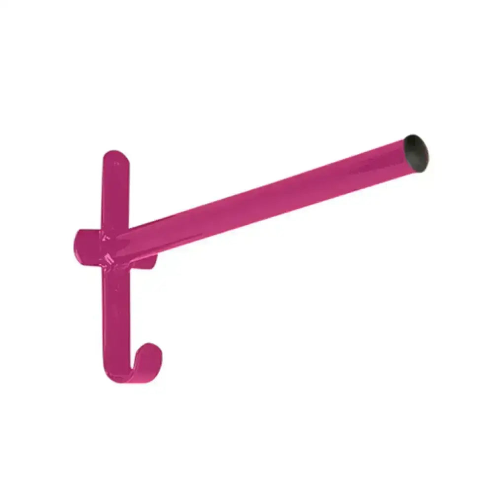 Fuchsia painted metal stubbs saddle rack fixed pole s17p with curved hook and cylindrical arm for hanging saddles