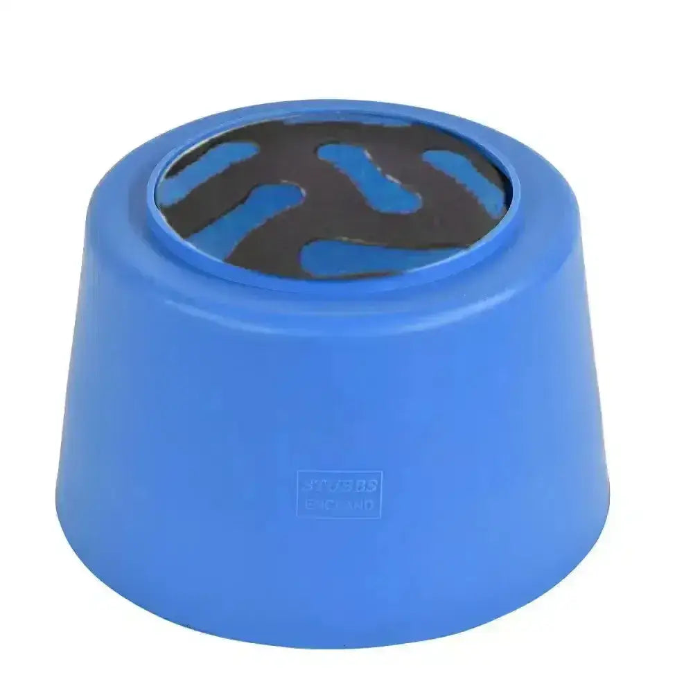 Blue plastic step stool with black patterned footrest for stubbs slo-grazer medium circular ground feeder great boredom breaker
