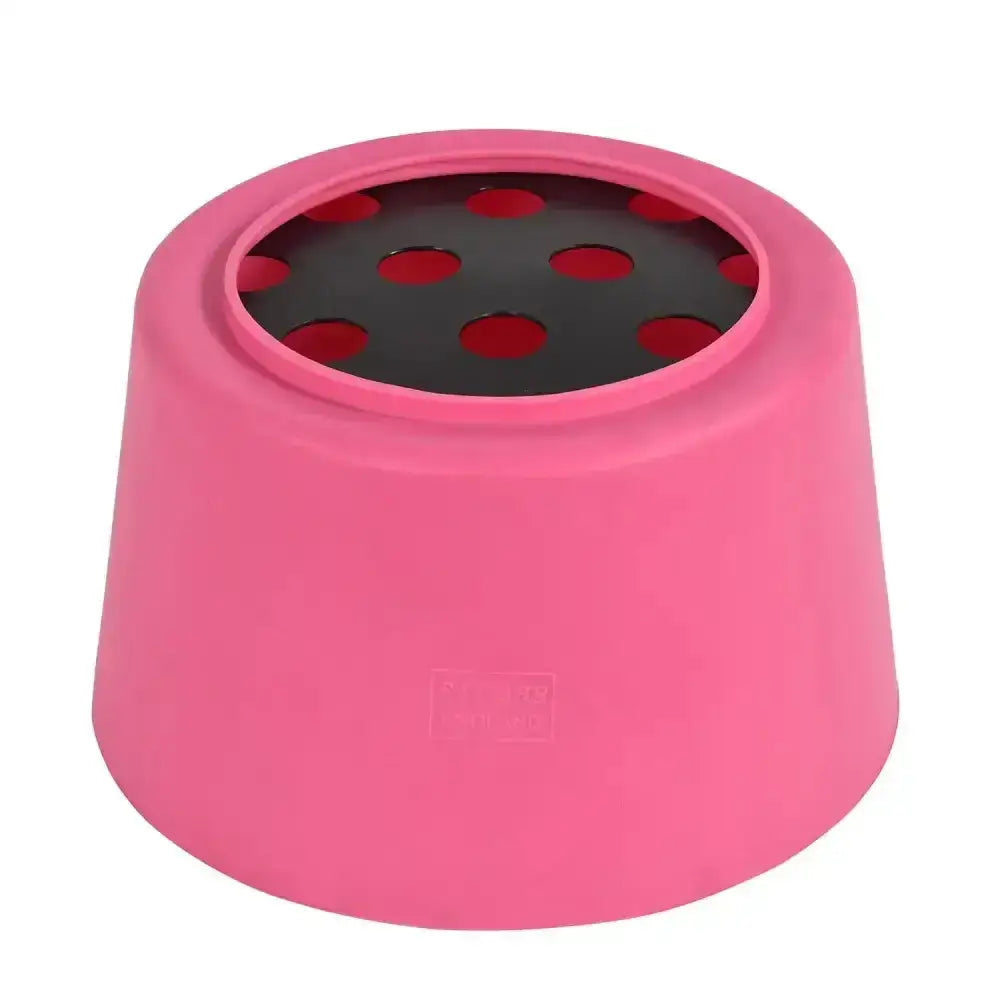 Stubbs slo-grazer pink silicone footrest with black circular ground feeder insert featuring red polka dots great boredom breaker