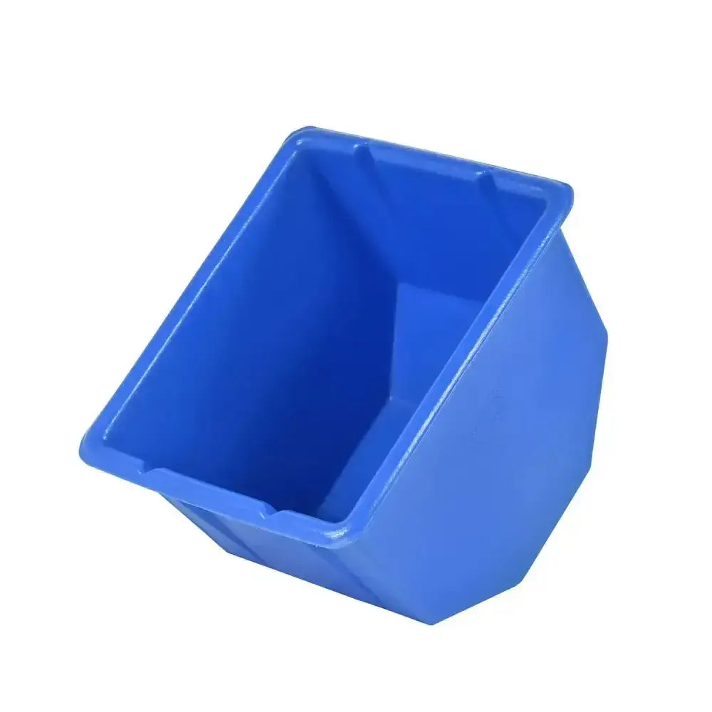 Blue plastic storage bin stubbs soak n roll with angled sides reinforced corners and built-in drainage point