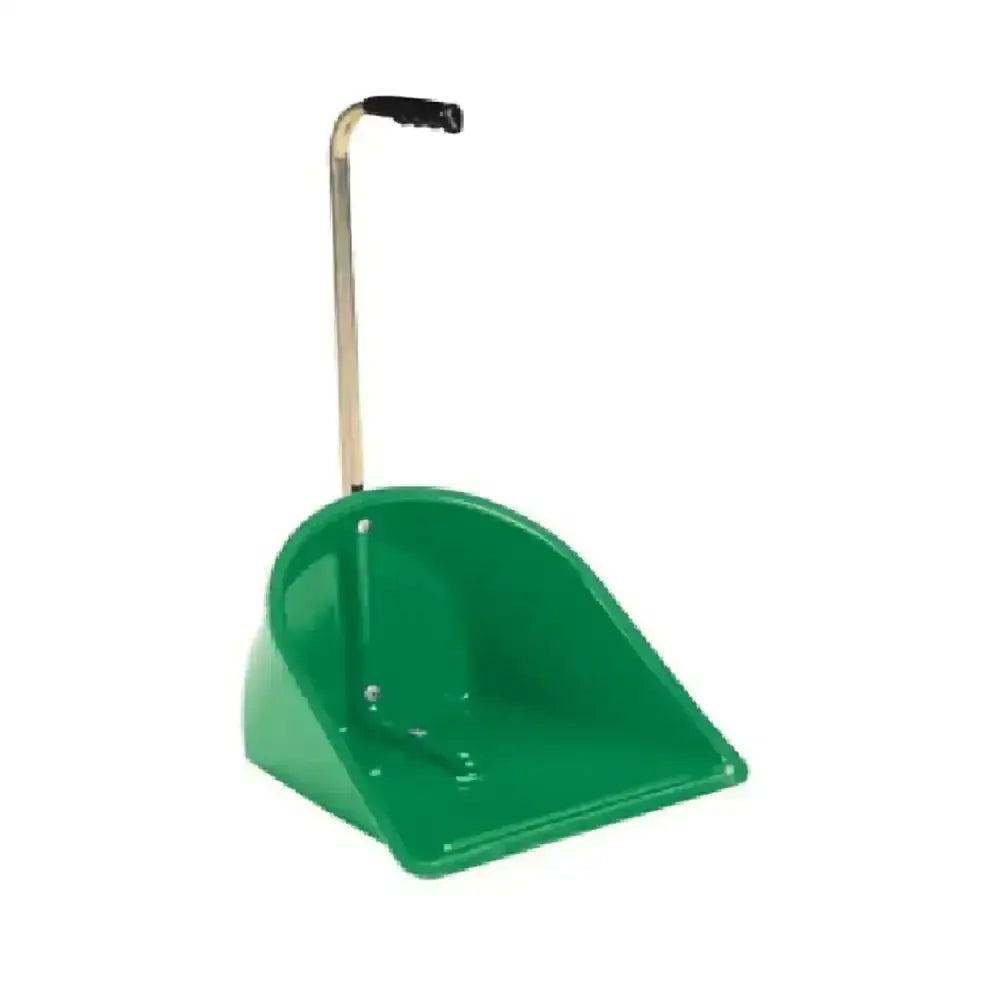 Green plastic dustpan with metallic handle and black grip for stubbs stable mate spare collector s452 stable mate manure use