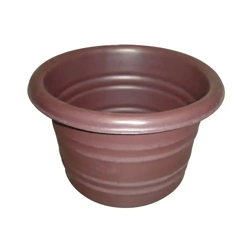 Brown plastic stubbs stable water tub with ribbed texture and flared rim for effective stable water tub use