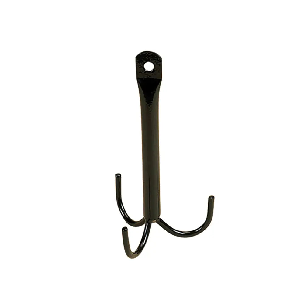 Black metal stubbs tack hook three prong s24a with flat top and mounting hole for easy wall use
