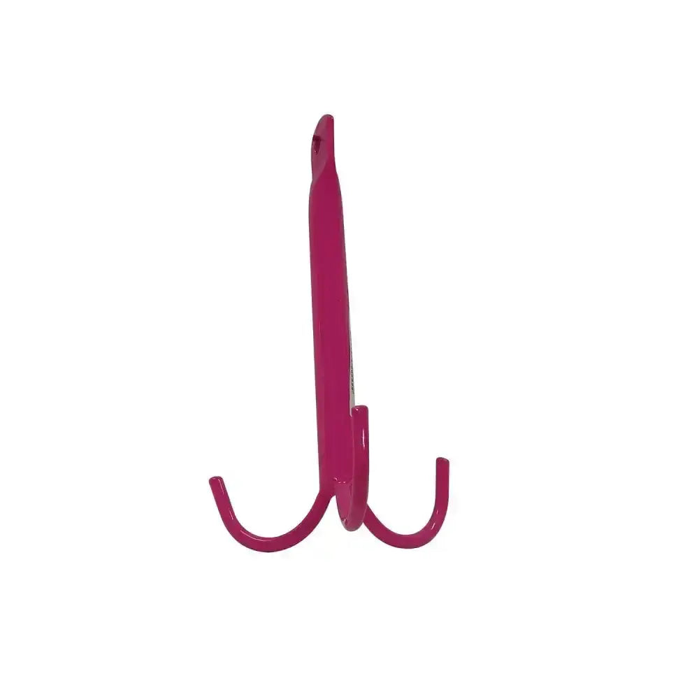 A vibrant magenta metal stubbs tack hook three prong s24a with a glossy finish perfect for organizing gear