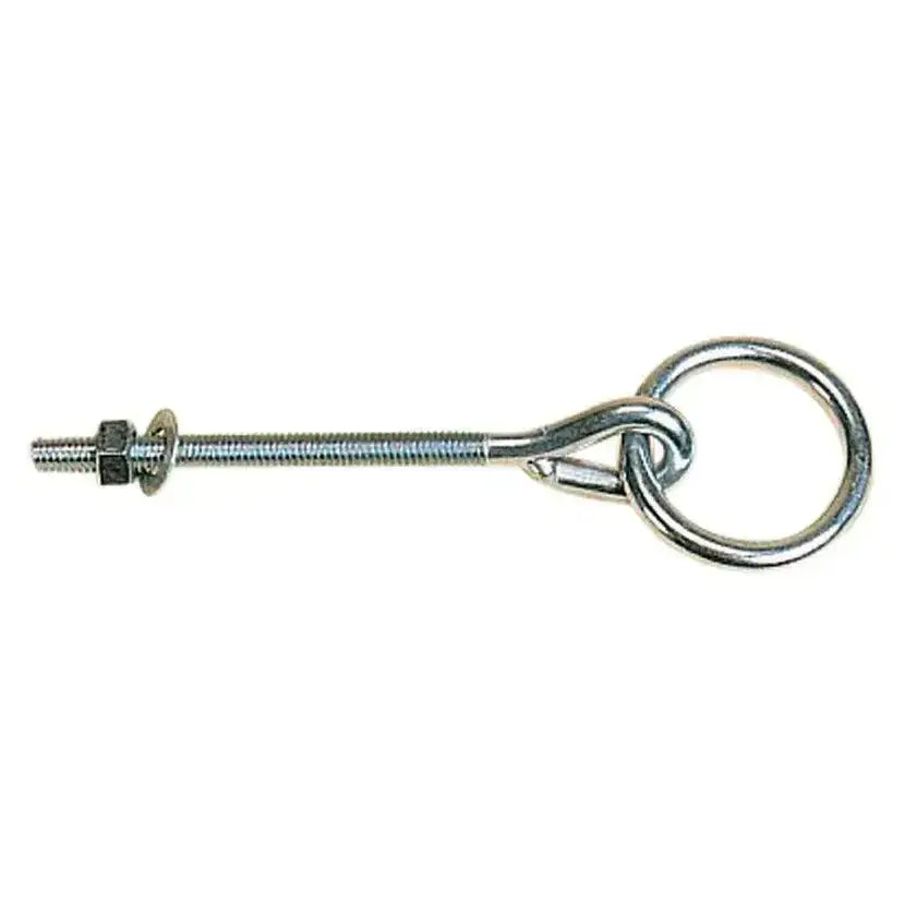 Silver metal stubbs tie ring s30s with 11cm threaded shank hex nut and looped ring end for secure fastening