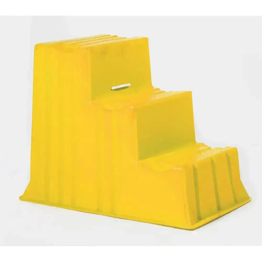 Bright yellow plastic mounting block s523 step stool with ribbed sides and a small top step cutout in masterful design