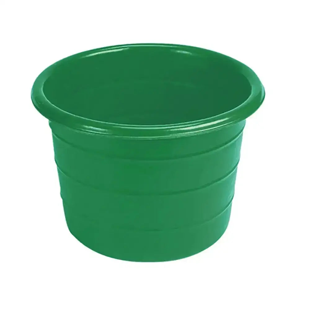 Solid green plastic plant pot with ribbed sides and smooth rim for stubbs water butt large capacity stubbythene use