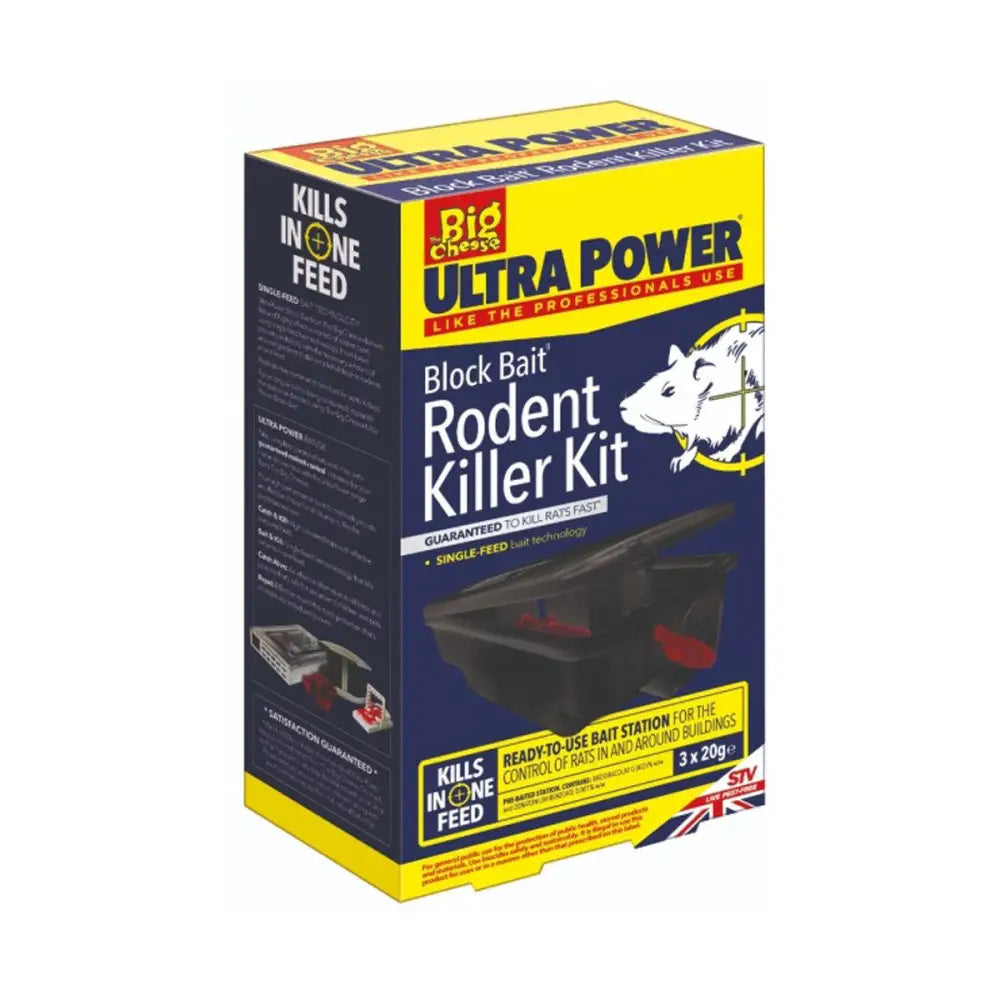 Big cheese stv ultra power block bait2 rat killer kit in yellow and black box for effective rodent control