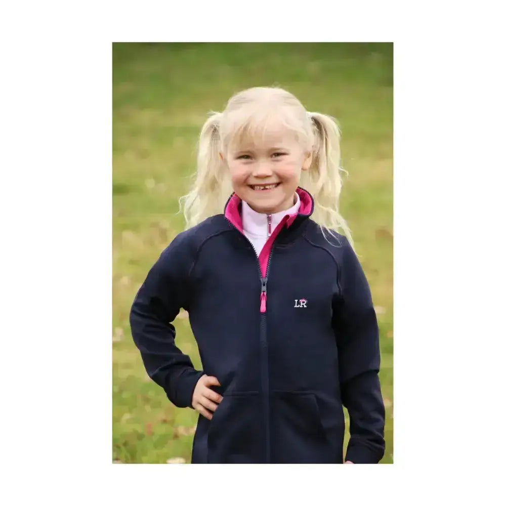 Navy blue sue softshell jacket by little rider with pink collar and quick drying fleece for smart jacket offers