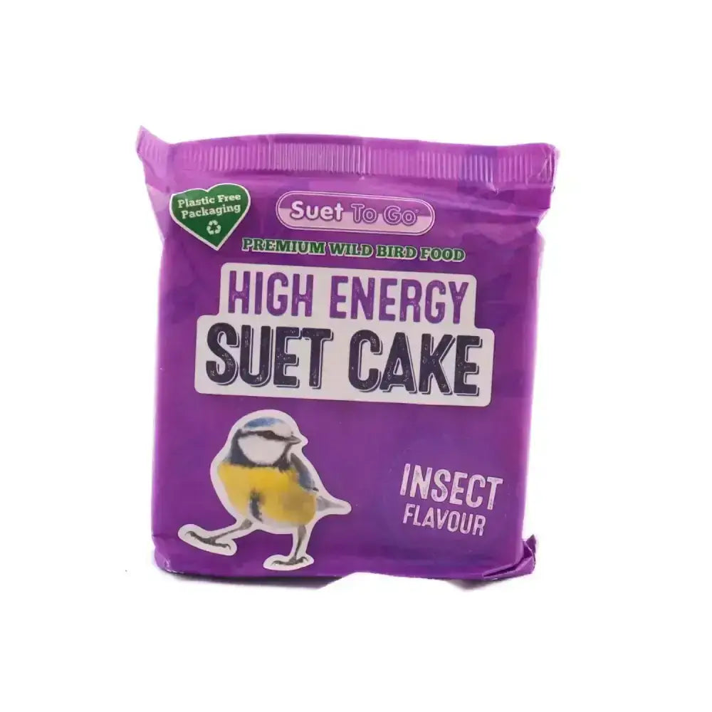 Purple plastic bag of suet to go high energy suet cake insect flavored premium wild bird food