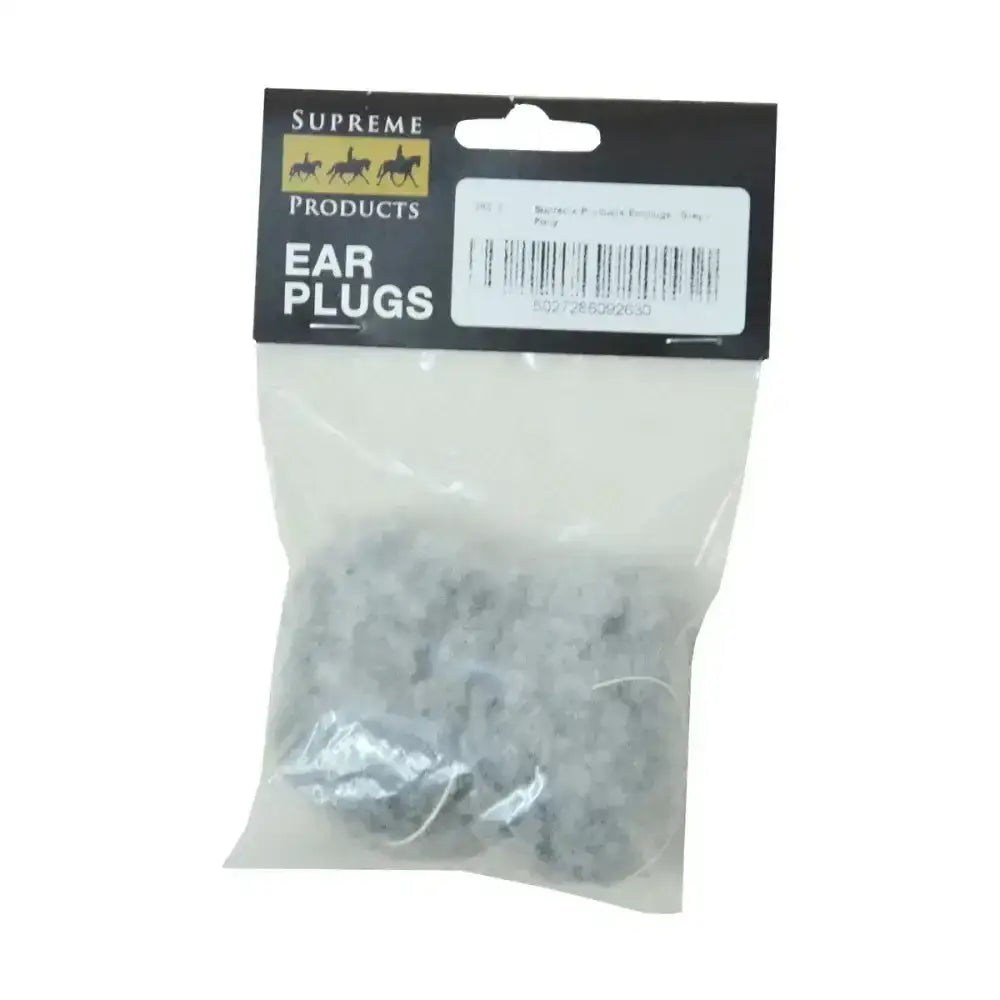 Supreme products fleece earplugs in clear plastic pack with black and gold labeling designed for horse size use