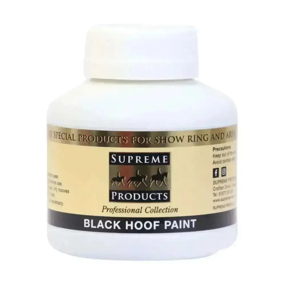 White plastic bottle of supreme products hoof paint paint-on black hoof paint for shiny hoof preparation