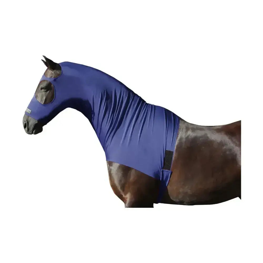 A royal blue stretchy lycra hood with eye and nose openings from supreme products lycra hoods collection