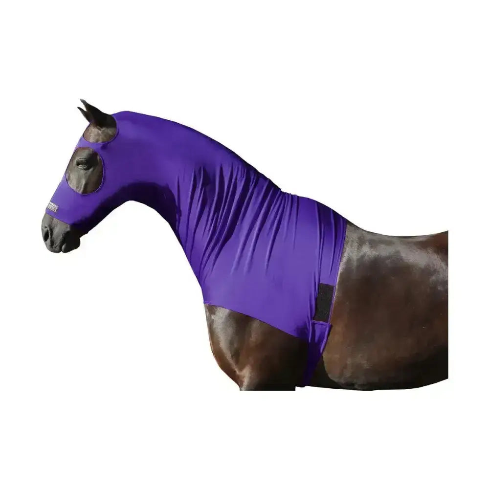 Purple supreme products lycra hood with stretchy fabric eye and muzzle openings for comfort and fit