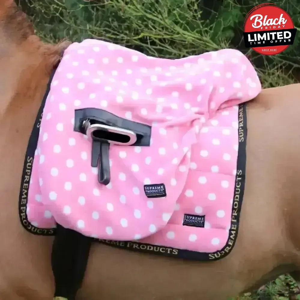 Supreme Products Ride on Dotty Fleece Saddle Cover Pretty Pink One Size Saddle Covers
