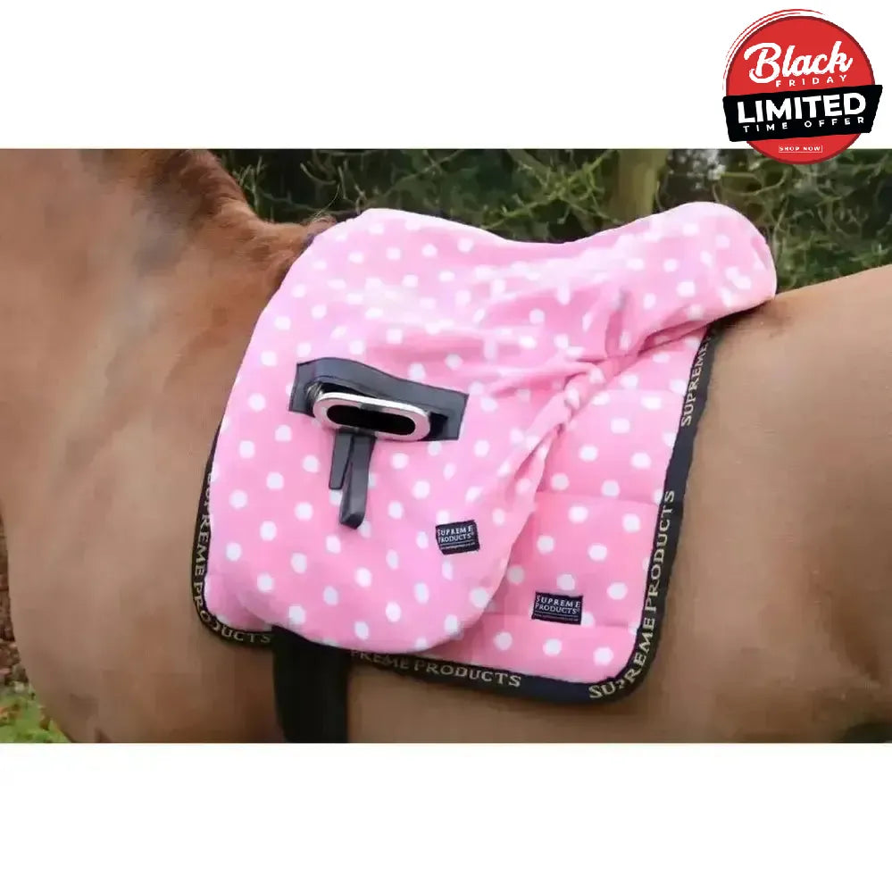 Supreme Products Ride on Dotty Fleece Saddle Cover Pretty Pink One Size Saddle Covers