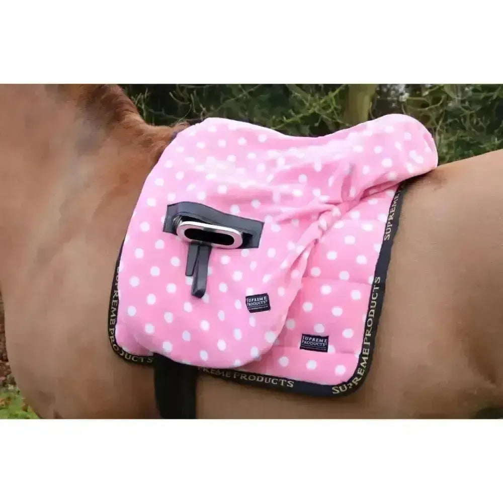 Supreme Products Ride on Dotty Fleece Saddle Cover Pretty Pink One Size Saddle Covers