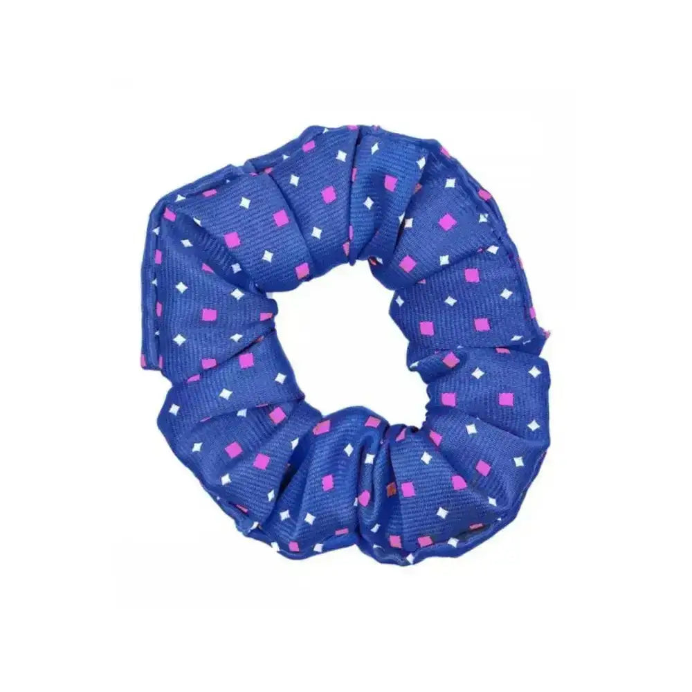 Supreme products show blue fabric hair scrunchie with pink and white diamond pattern for final touch ring attire