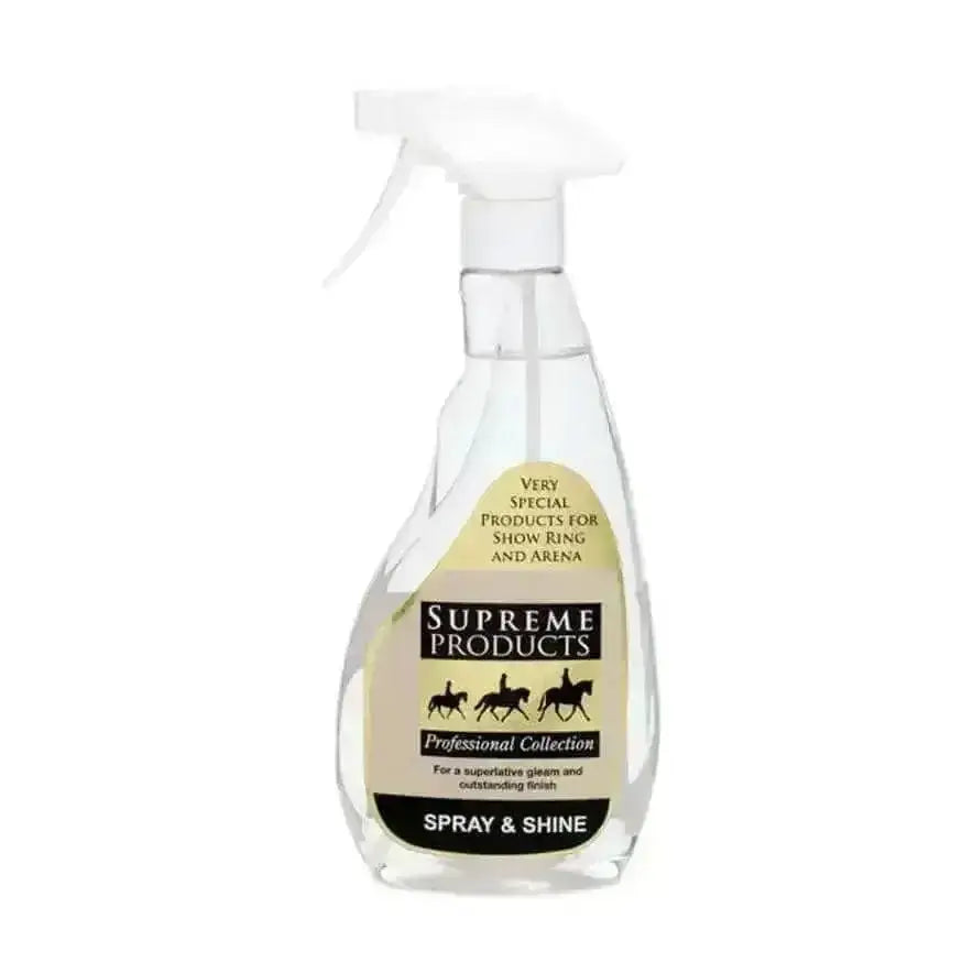 Clear plastic supreme products spray bottle with white trigger nozzle for fabulous coat dressing and outstanding gleam