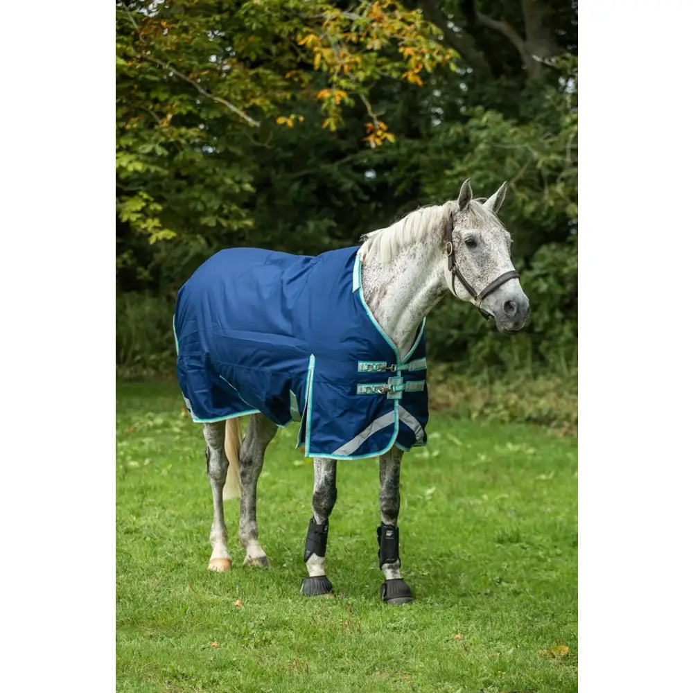 Blue swish 100g detachable neck turnout rug with detachable neck and neck cover with reflective strips in navy